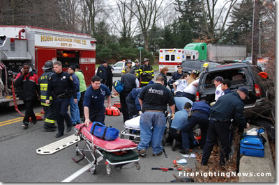 Extrication board awaits patient at an accident picture