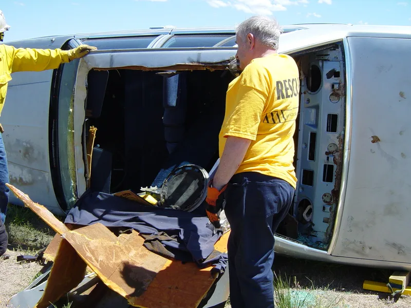 roof opened on a vehicle on its side